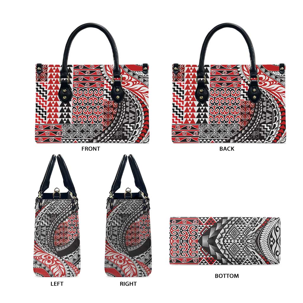 Aotearoa Maori Tribal Tattoo Leather Bag Kowhaiwhai Taniko Patchwork Motifs - Polynesian Pride