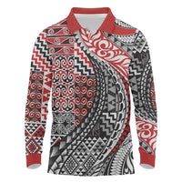 Aotearoa Maori Tribal Tattoo Long Sleeve Polo Shirt Kowhaiwhai Taniko Patchwork Motifs