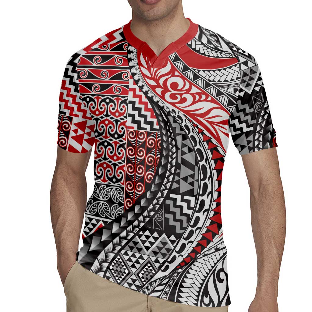 Aotearoa Maori Tribal Tattoo Rugby Jersey Kowhaiwhai Taniko Patchwork Motifs