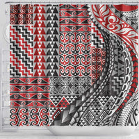 Aotearoa Maori Tribal Tattoo Shower Curtain Kowhaiwhai Taniko Patchwork Motifs