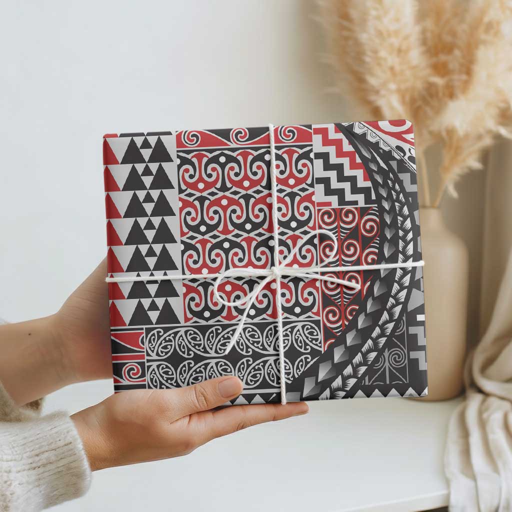 Aotearoa Maori Tribal Tattoo Wrapping Paper Kowhaiwhai Taniko Patchwork Motifs - Polynesian Pride