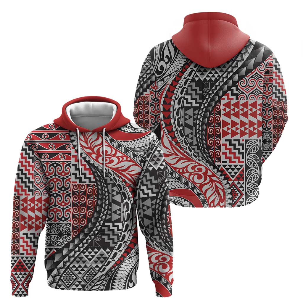 Aotearoa Maori Tribal Tattoo Zip Hoodie Kowhaiwhai Taniko Patchwork Motifs