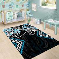 Blue Aotearoa Tukutuku Manawa Tapu Area Rug Ta Moko Toi Maori
