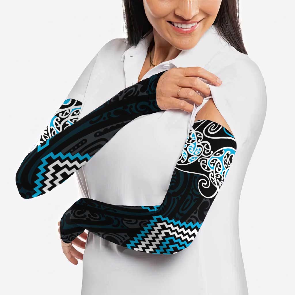 Blue Aotearoa Tukutuku Manawa Tapu Arm Sleeves Ta Moko Toi Maori - Polynesian Pride