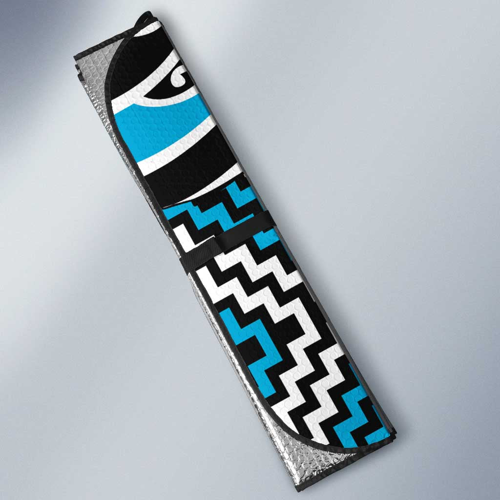Blue Aotearoa Tukutuku Manawa Tapu Auto Sun Shade Ta Moko Toi Maori - Polynesian Pride