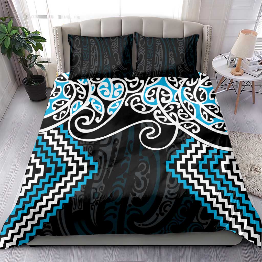 Blue Aotearoa Tukutuku Manawa Tapu Bedding Set Ta Moko Toi Maori
