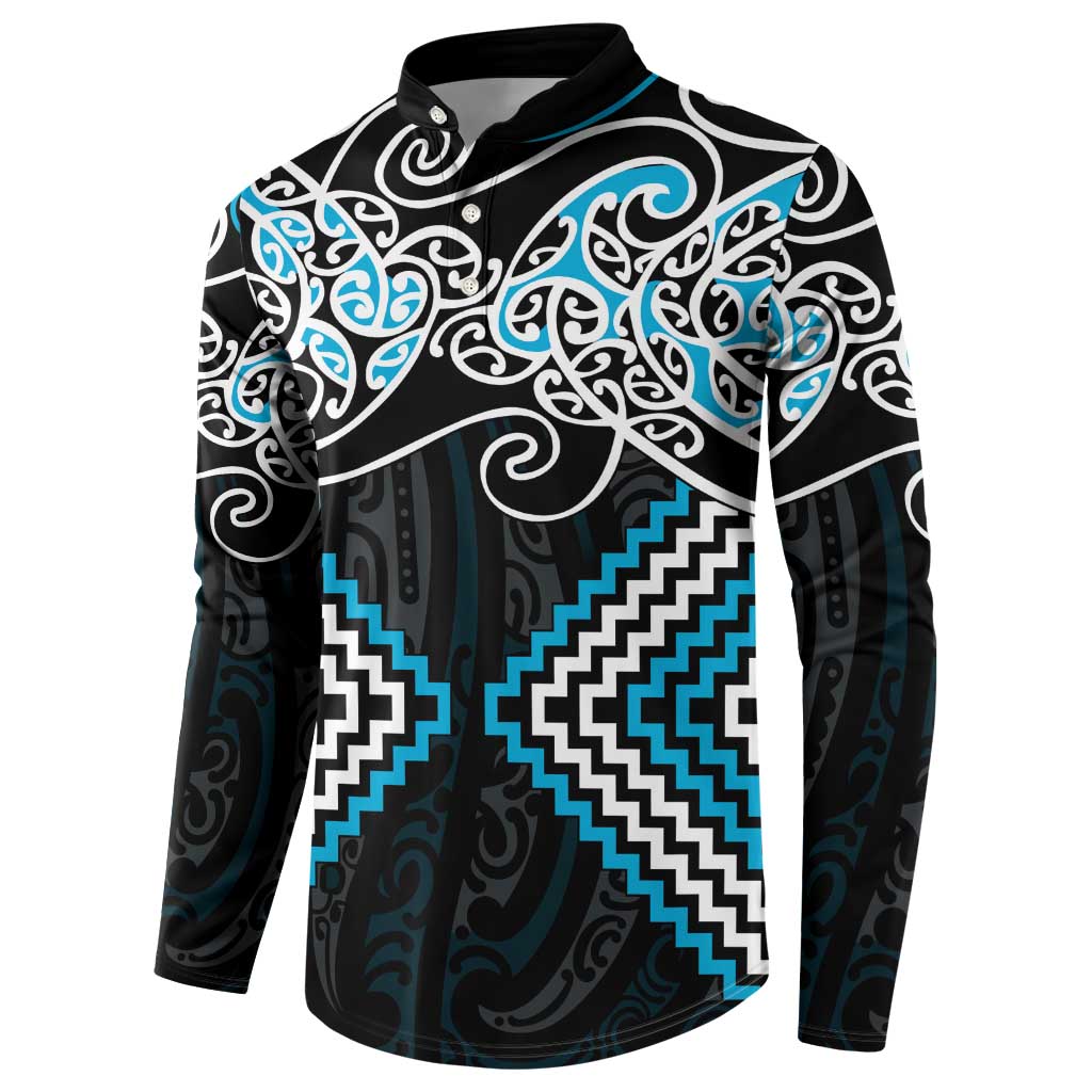 Blue Aotearoa Tukutuku Manawa Tapu Button Sweatshirt Ta Moko Toi Maori