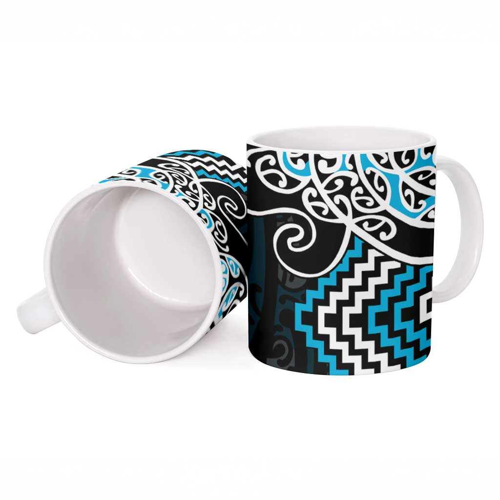 Blue Aotearoa Tukutuku Manawa Tapu Ceramic Mug Ta Moko Toi Maori - Polynesian Pride