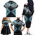 Blue Aotearoa Tukutuku Manawa Tapu Family Matching Off The Shoulder Long Sleeve Dress and Hawaiian Shirt Ta Moko Toi Maori