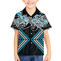 Blue Aotearoa Tukutuku Manawa Tapu Family Matching Puletasi and Hawaiian Shirt Ta Moko Toi Maori