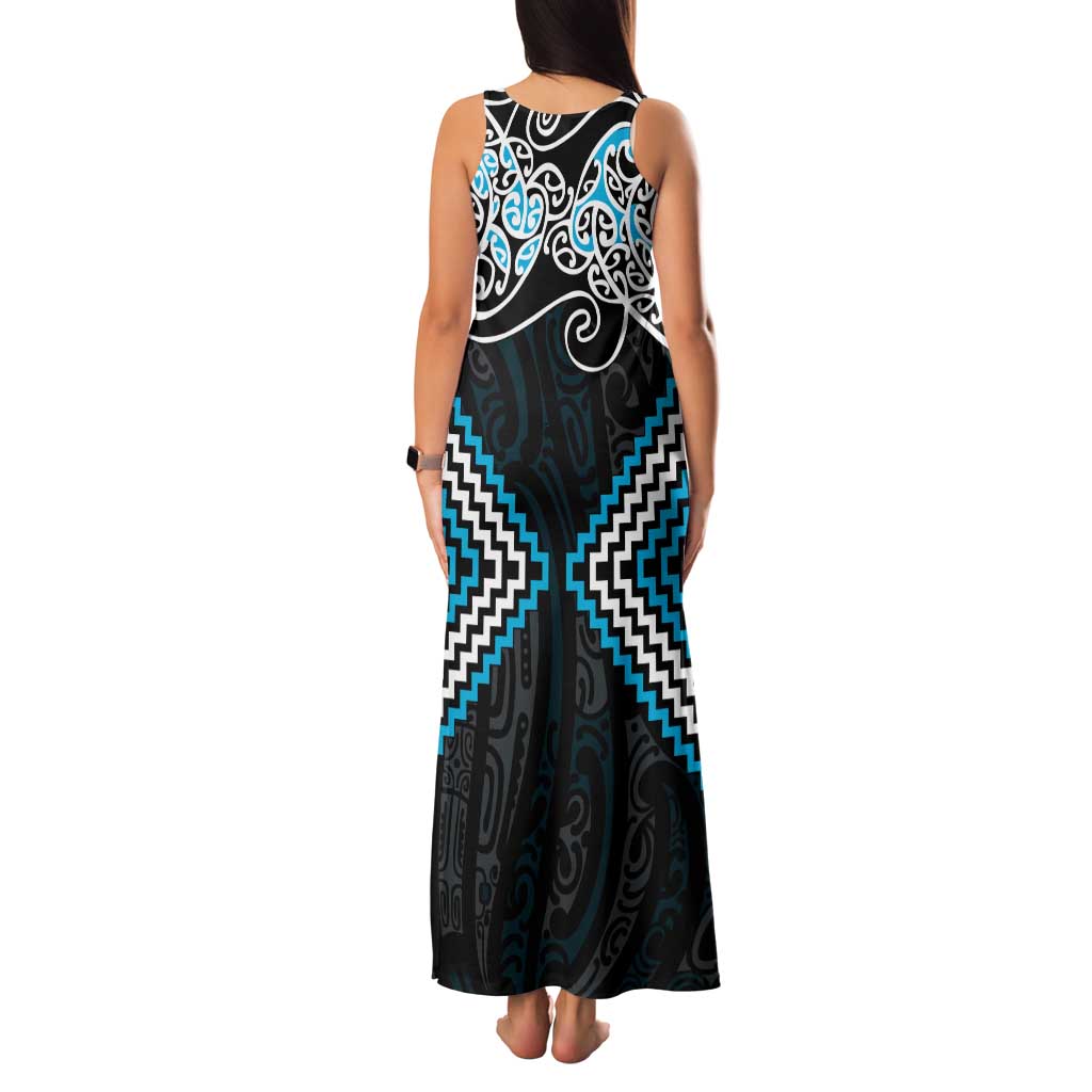Blue Aotearoa Tukutuku Manawa Tapu Family Matching Tank Maxi Dress and Hawaiian Shirt Ta Moko Toi Maori