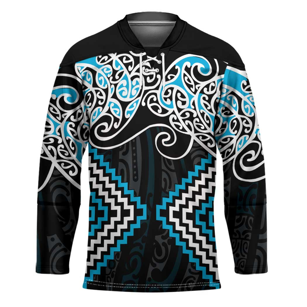Blue Aotearoa Tukutuku Manawa Tapu Hockey Jersey Ta Moko Toi Maori - Polynesian Pride