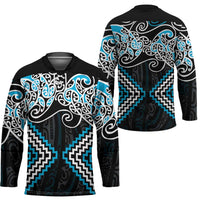 Blue Aotearoa Tukutuku Manawa Tapu Hockey Jersey Ta Moko Toi Maori - Polynesian Pride