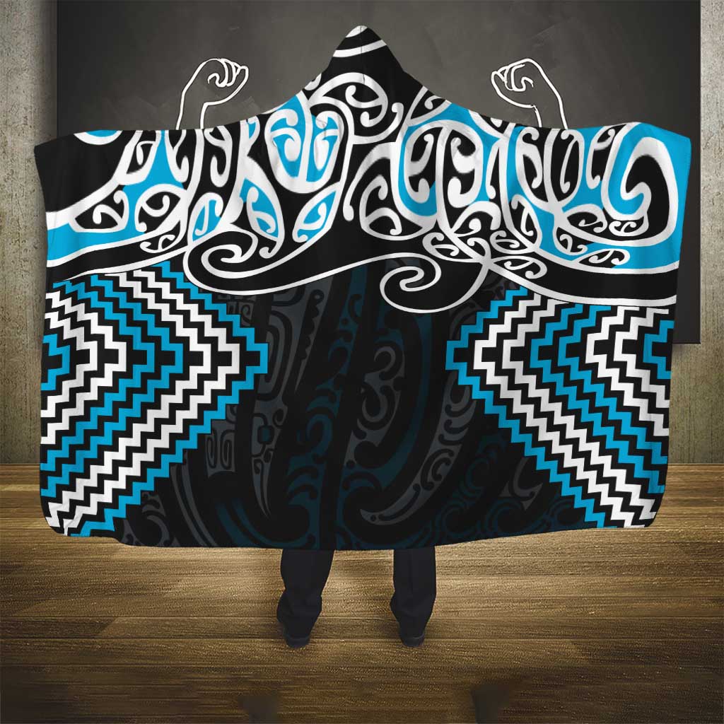 Blue Aotearoa Tukutuku Manawa Tapu Hooded Blanket Ta Moko Toi Maori