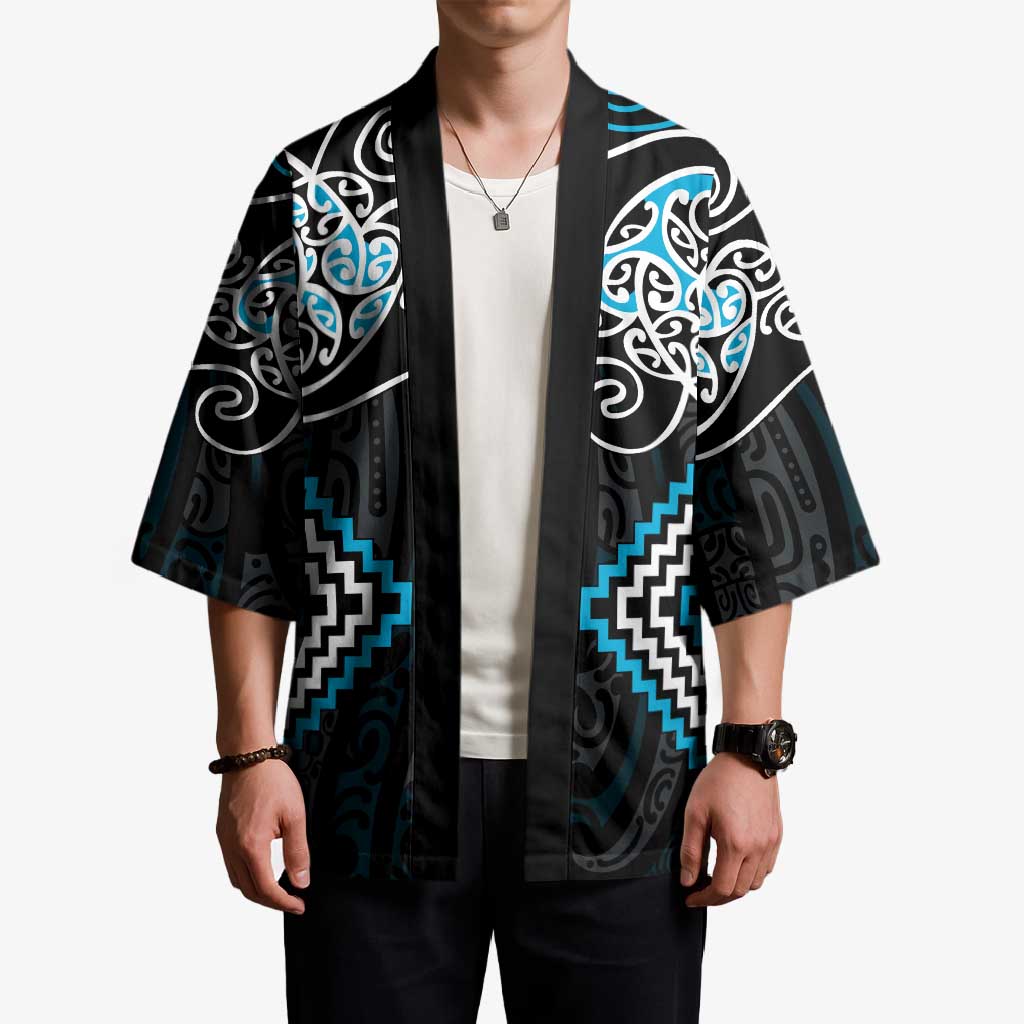 Blue Aotearoa Tukutuku Manawa Tapu Kimono Ta Moko Toi Maori - Polynesian Pride