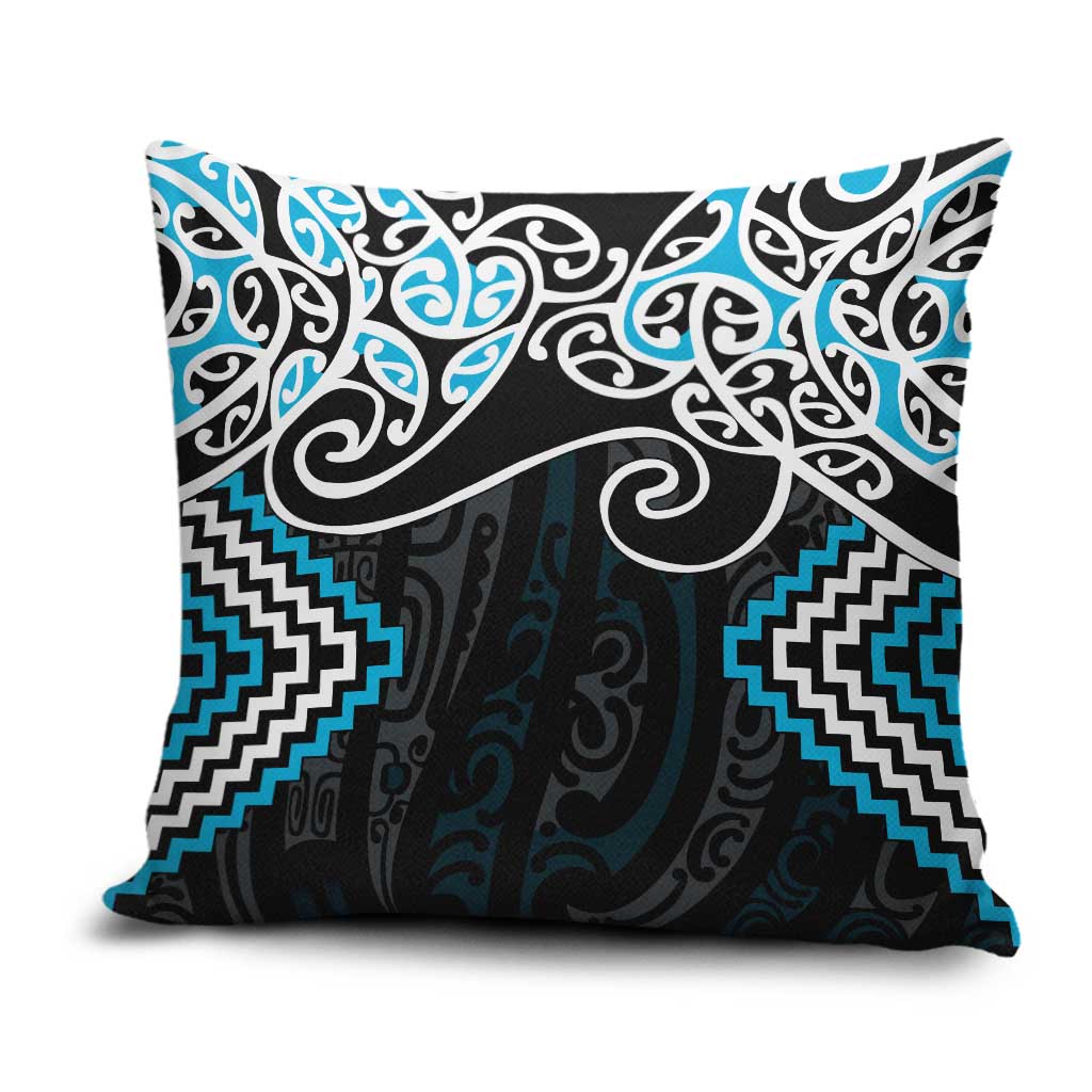 Blue Aotearoa Tukutuku Manawa Tapu Pillow Cover Ta Moko Toi Maori - Polynesian Pride