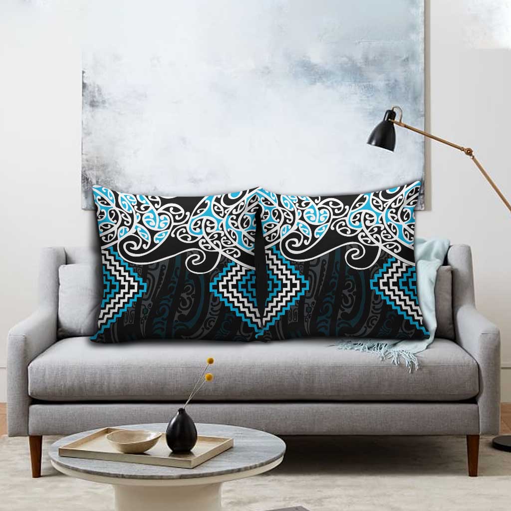 Blue Aotearoa Tukutuku Manawa Tapu Pillow Cover Ta Moko Toi Maori - Polynesian Pride