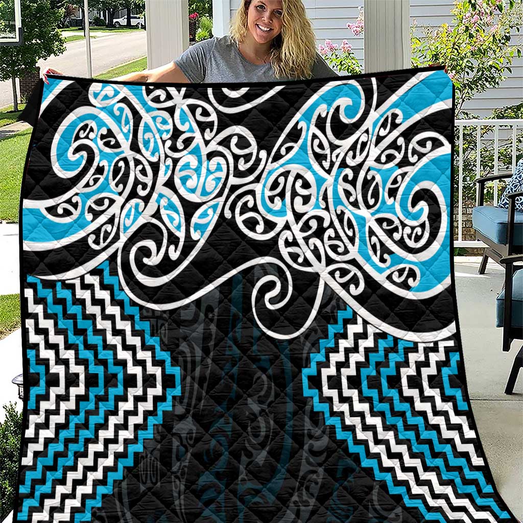 Blue Aotearoa Tukutuku Manawa Tapu Quilt Ta Moko Toi Maori LT9 Blue - Polynesian Pride