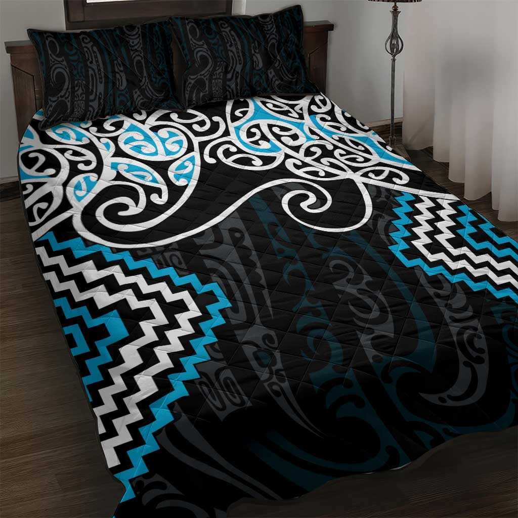 Blue Aotearoa Tukutuku Manawa Tapu Quilt Bed Set Ta Moko Toi Maori LT9 Blue - Polynesian Pride