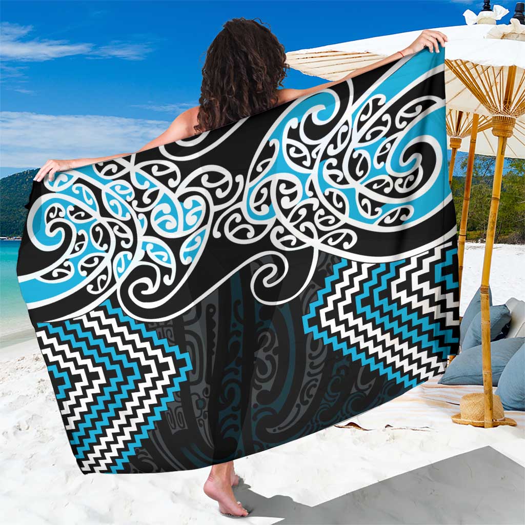Blue Aotearoa Tukutuku Manawa Tapu Sarong Ta Moko Toi Maori LT9 One Size 44 x 66 inches Blue - Polynesian Pride