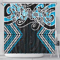 Blue Aotearoa Tukutuku Manawa Tapu Shower Curtain Ta Moko Toi Maori LT9 - Polynesian Pride