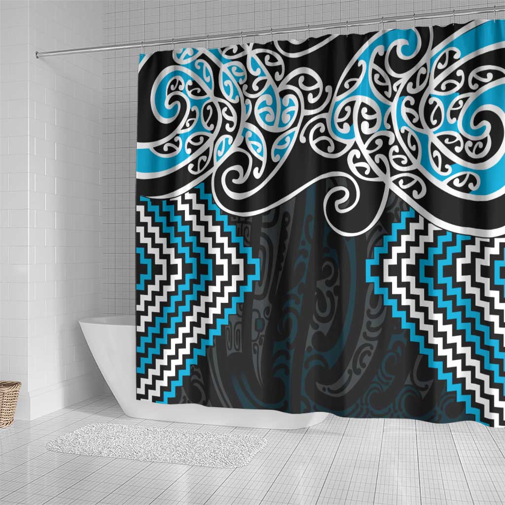 Blue Aotearoa Tukutuku Manawa Tapu Shower Curtain Ta Moko Toi Maori LT9 - Polynesian Pride