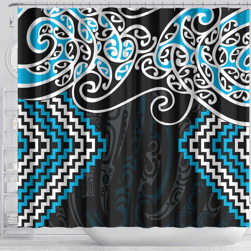 Blue Aotearoa Tukutuku Manawa Tapu Shower Curtain Ta Moko Toi Maori LT9 - Polynesian Pride