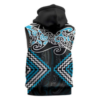 Blue Aotearoa Tukutuku Manawa Tapu Sleeveless Zip Hoodie Ta Moko Toi Maori - Polynesian Pride