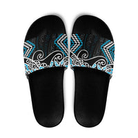 Blue Aotearoa Tukutuku Manawa Tapu Slide Sandals Ta Moko Toi Maori - Polynesian Pride