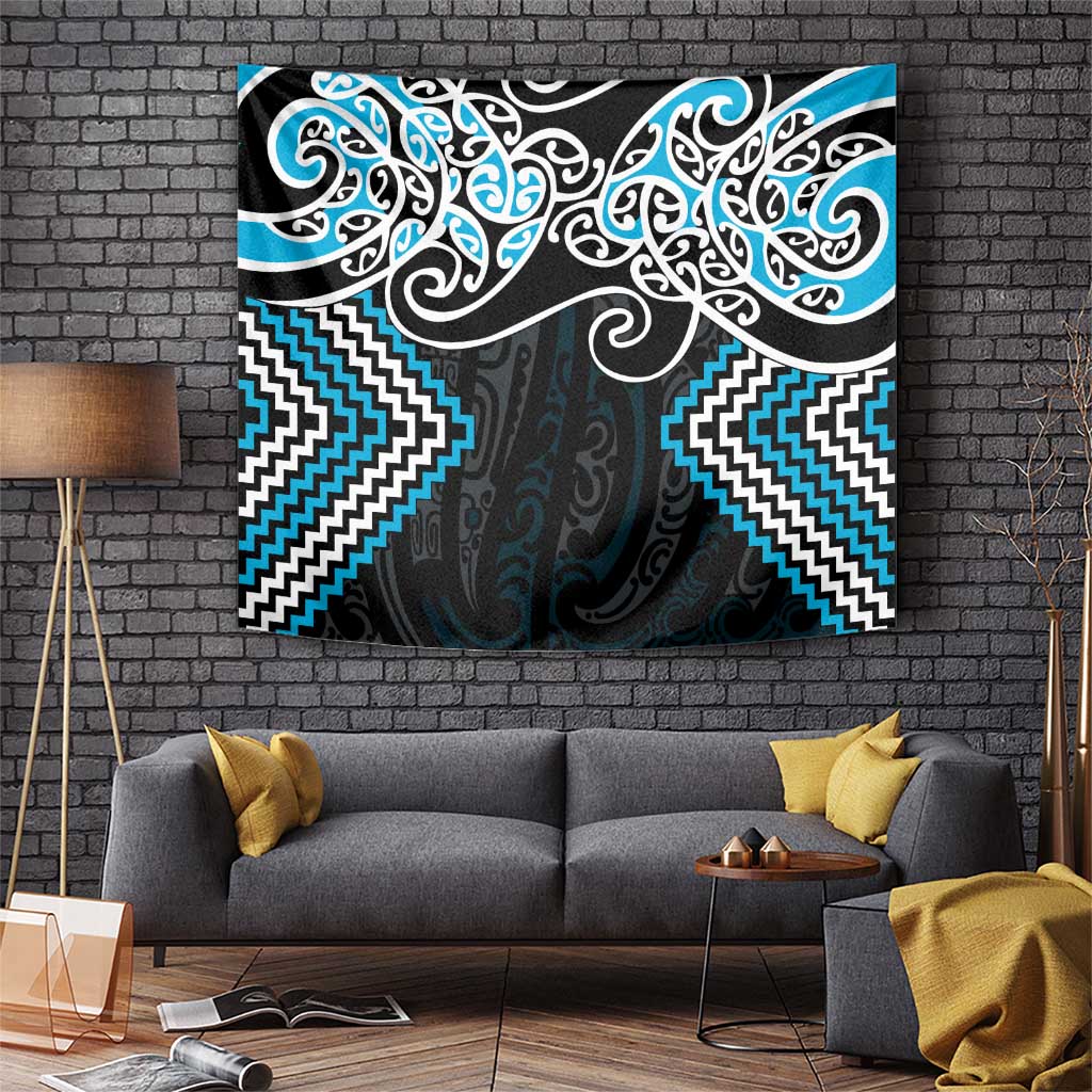 Blue Aotearoa Tukutuku Manawa Tapu Tapestry Ta Moko Toi Maori LT9 Blue - Polynesian Pride