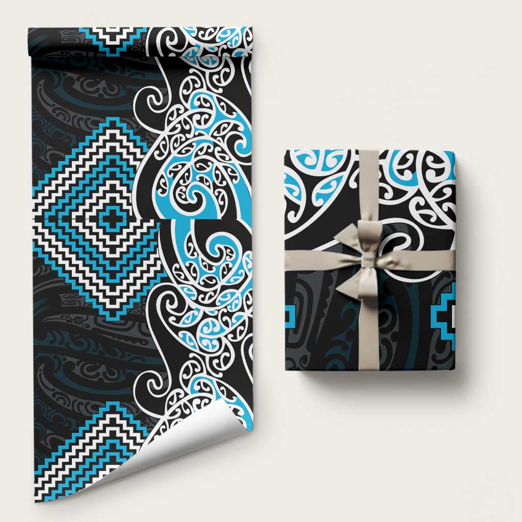 Blue Aotearoa Tukutuku Manawa Tapu Wrapping Paper Ta Moko Toi Maori - Polynesian Pride