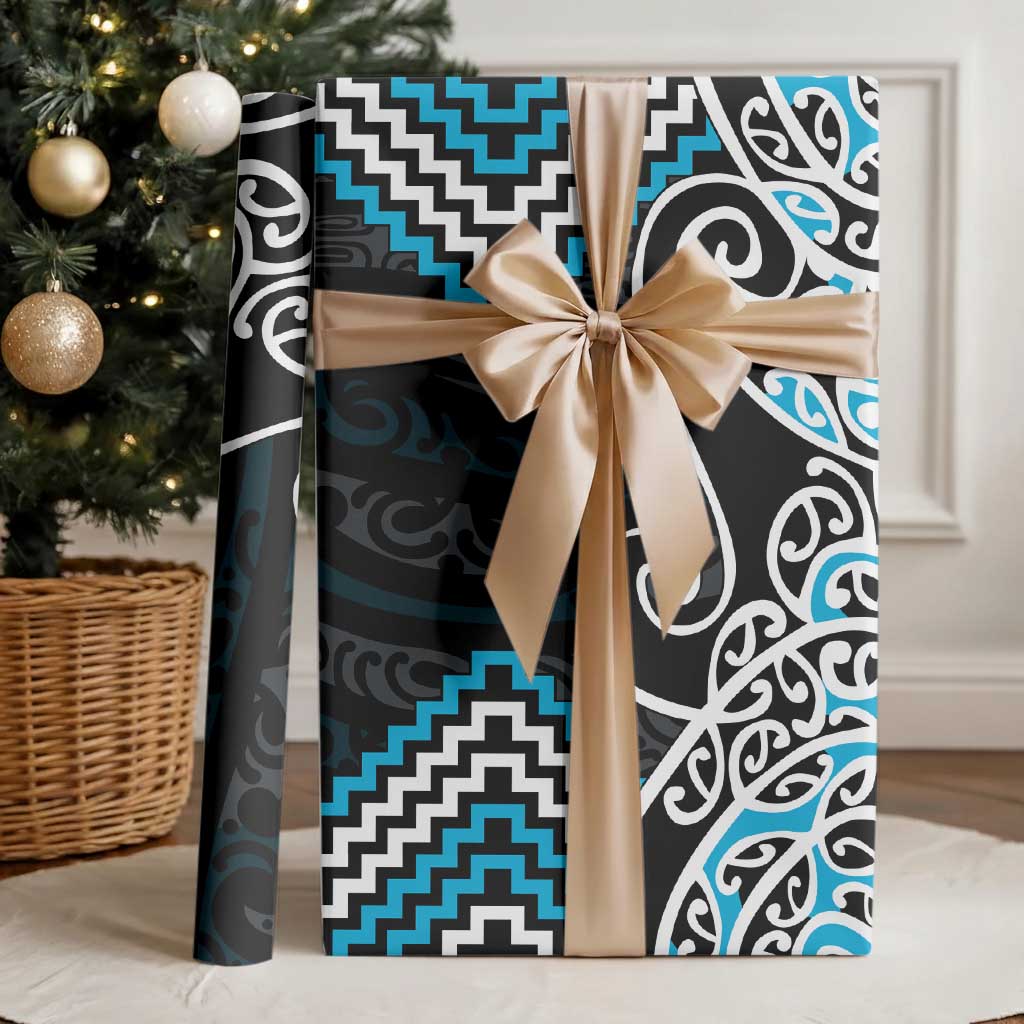 Blue Aotearoa Tukutuku Manawa Tapu Wrapping Paper Ta Moko Toi Maori - Polynesian Pride