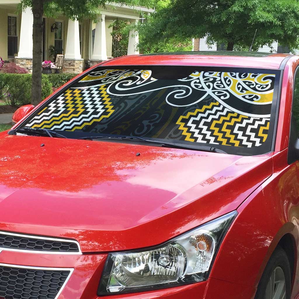 Gold Aotearoa Tukutuku Manawa Tapu Auto Sun Shade Ta Moko Toi Maori - Polynesian Pride