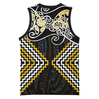 Gold Aotearoa Tukutuku Manawa Tapu Basketball Jersey Ta Moko Toi Maori - Polynesian Pride