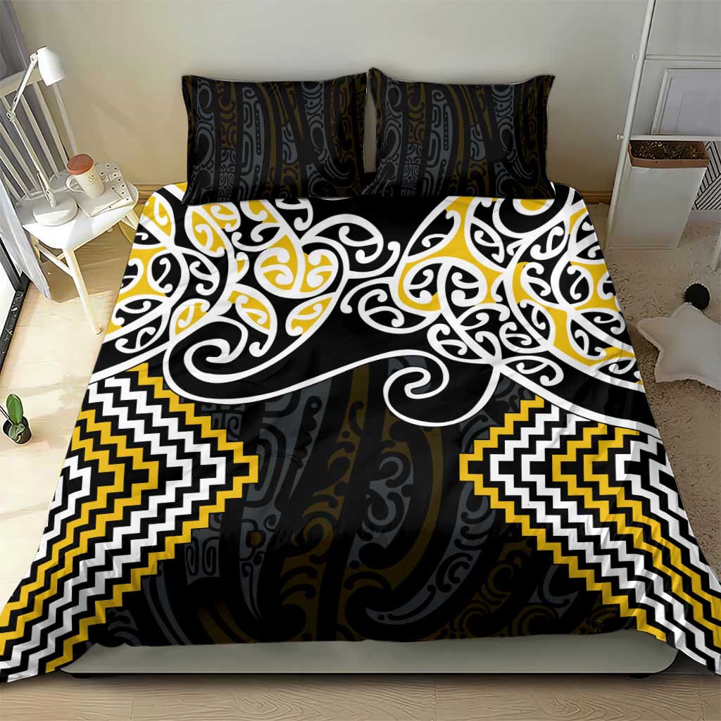 Gold Aotearoa Tukutuku Manawa Tapu Bedding Set Ta Moko Toi Maori