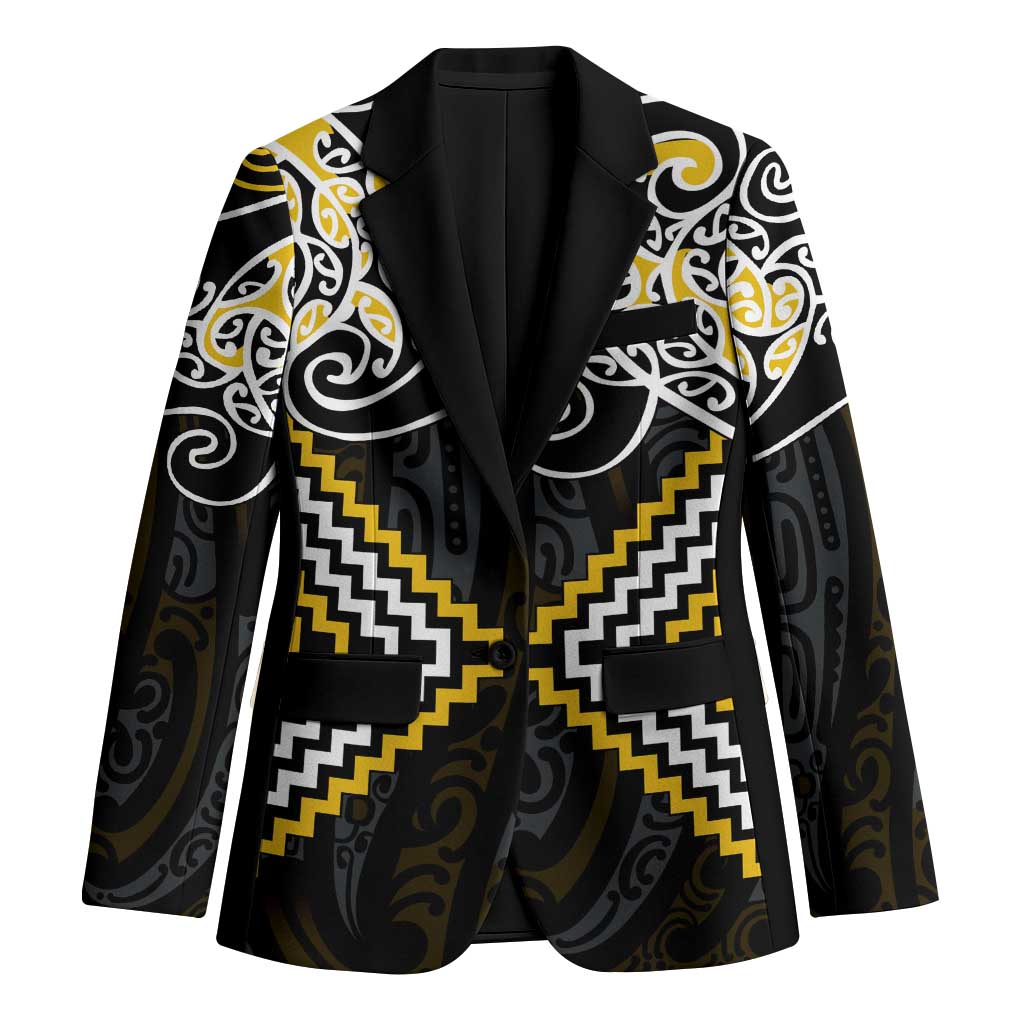Gold Aotearoa Tukutuku Manawa Tapu Blazer Ta Moko Toi Maori - Polynesian Pride