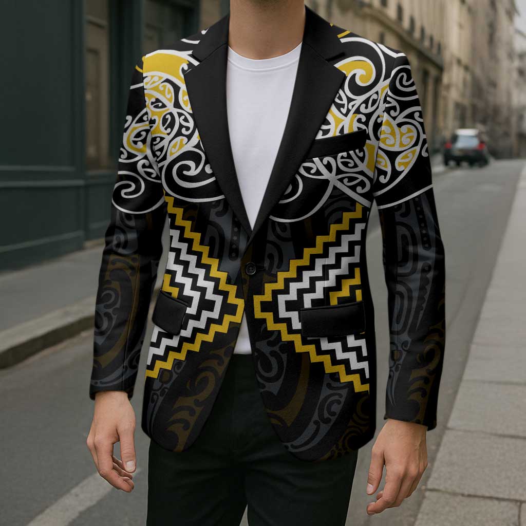 Gold Aotearoa Tukutuku Manawa Tapu Blazer Ta Moko Toi Maori - Polynesian Pride