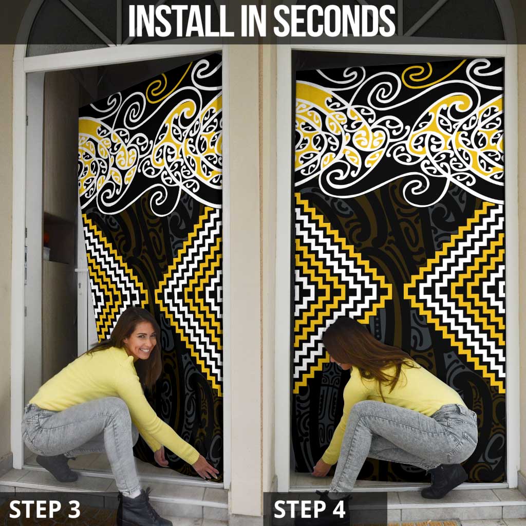 Gold Aotearoa Tukutuku Manawa Tapu Door Cover Ta Moko Toi Maori - Polynesian Pride