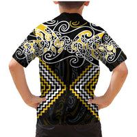 Gold Aotearoa Tukutuku Manawa Tapu Family Matching Mermaid Dress and Hawaiian Shirt Ta Moko Toi Maori