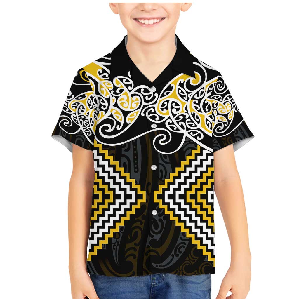 Gold Aotearoa Tukutuku Manawa Tapu Family Matching Mermaid Dress and Hawaiian Shirt Ta Moko Toi Maori