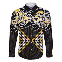 Gold Aotearoa Tukutuku Manawa Tapu Family Matching Short Sleeve Bodycon Dress and Hawaiian Shirt Ta Moko Toi Maori