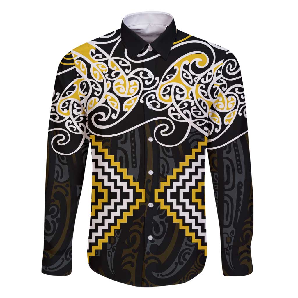 Gold Aotearoa Tukutuku Manawa Tapu Family Matching Summer Maxi Dress and Hawaiian Shirt Ta Moko Toi Maori