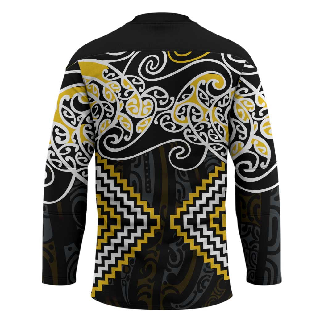 Gold Aotearoa Tukutuku Manawa Tapu Hockey Jersey Ta Moko Toi Maori - Polynesian Pride