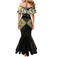 Gold Aotearoa Tukutuku Manawa Tapu Mermaid Dress Ta Moko Toi Maori