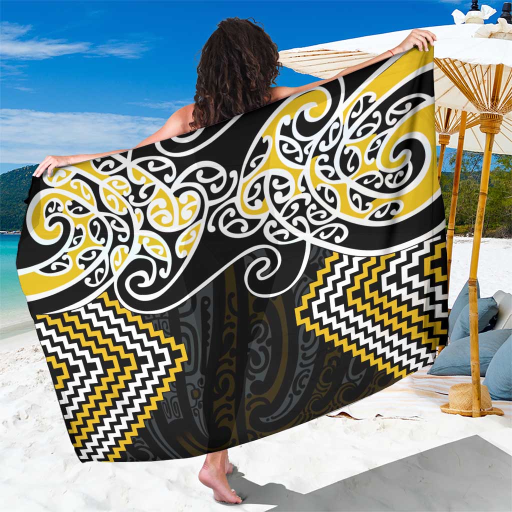Gold Aotearoa Tukutuku Manawa Tapu Sarong Ta Moko Toi Maori LT9 One Size 44 x 66 inches Gold - Polynesian Pride