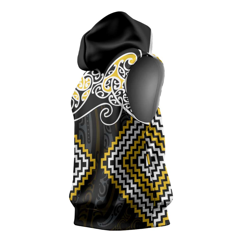 Gold Aotearoa Tukutuku Manawa Tapu Sleeveless Hoodie Ta Moko Toi Maori - Polynesian Pride