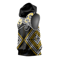 Gold Aotearoa Tukutuku Manawa Tapu Sleeveless Hoodie Ta Moko Toi Maori - Polynesian Pride