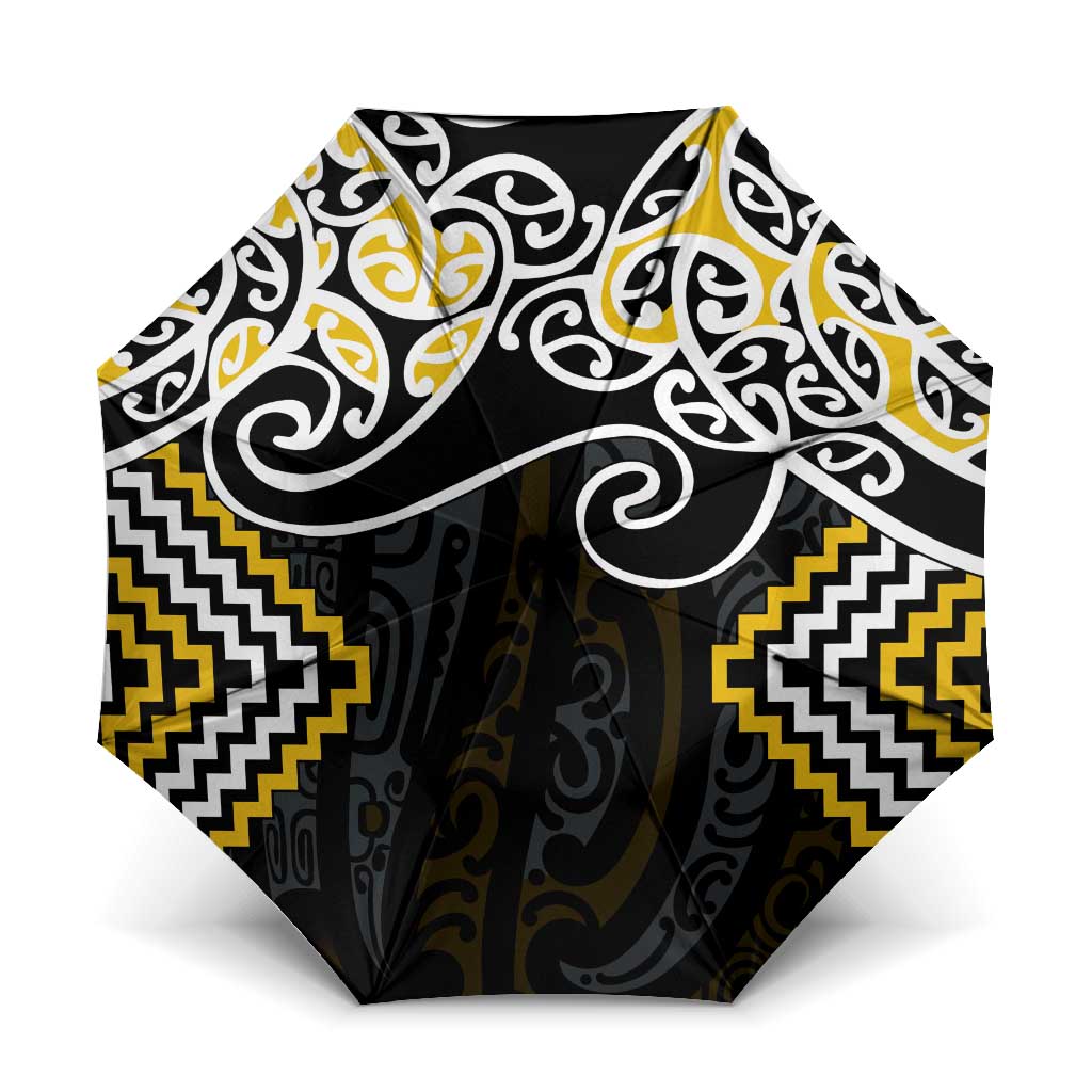 Gold Aotearoa Tukutuku Manawa Tapu Umbrella Ta Moko Toi Maori - Polynesian Pride