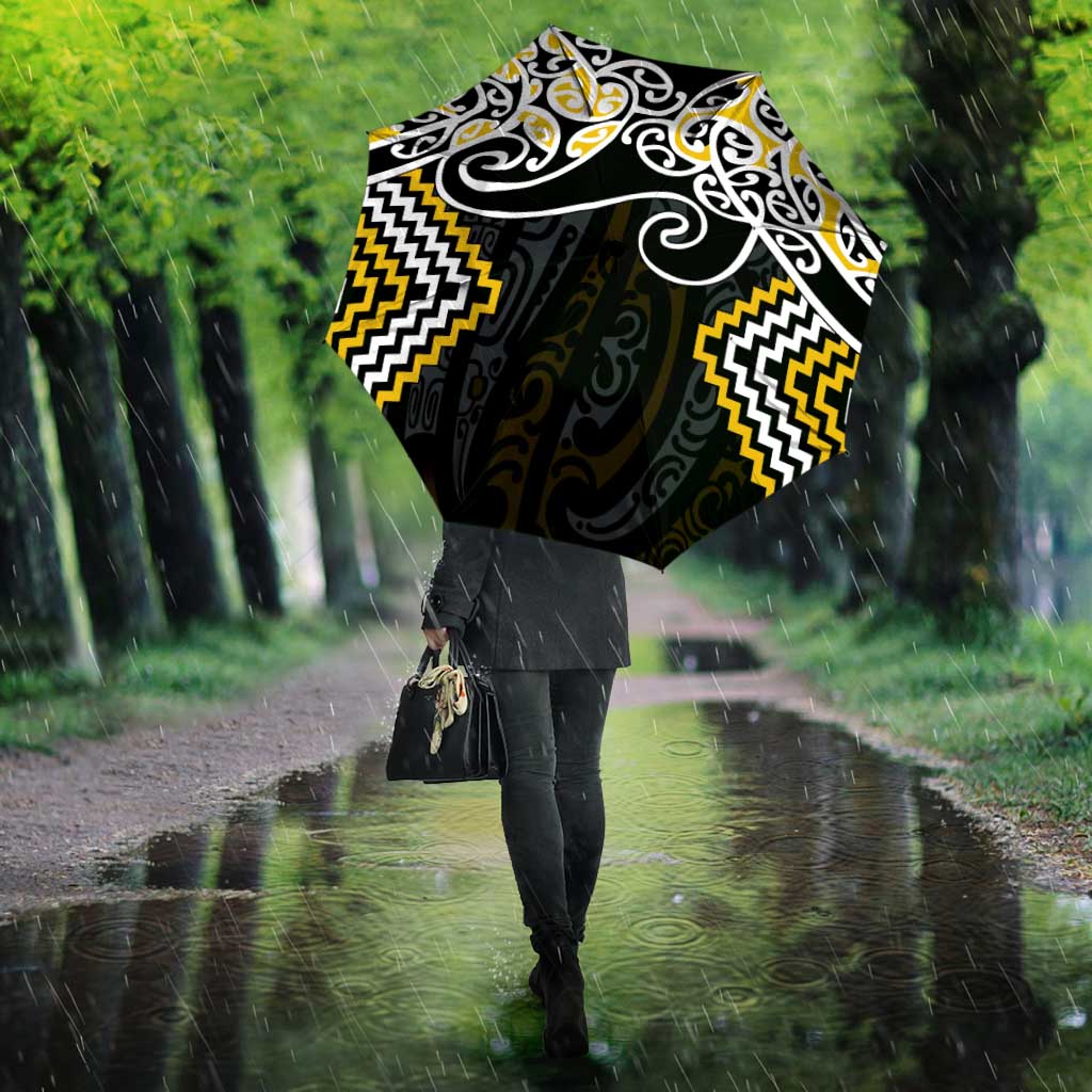 Gold Aotearoa Tukutuku Manawa Tapu Umbrella Ta Moko Toi Maori - Polynesian Pride