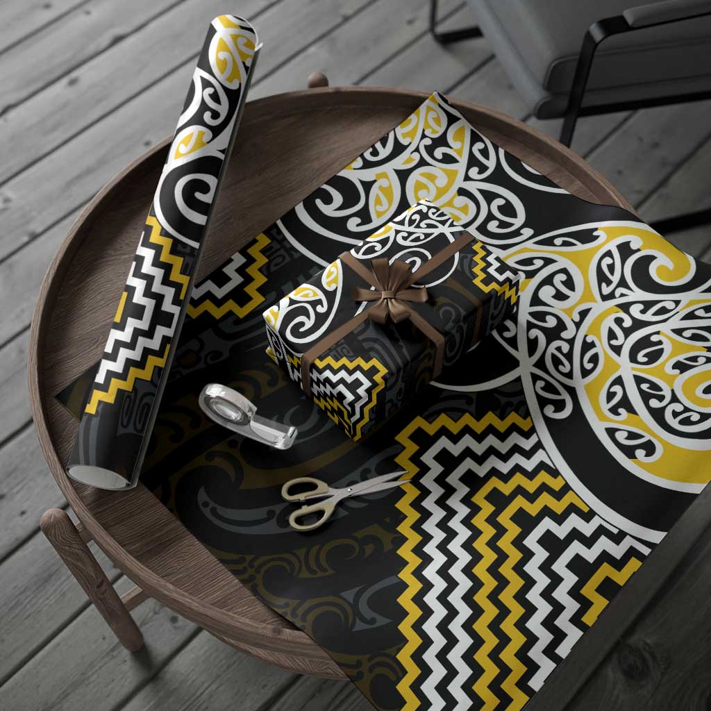 Gold Aotearoa Tukutuku Manawa Tapu Wrapping Paper Ta Moko Toi Maori - Polynesian Pride